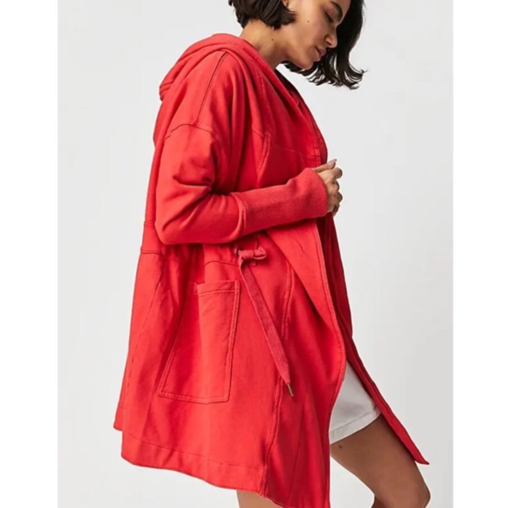 Free People! Brentwood Cardi Hoodie Sweatshirt In Fiery Red NWOT!
